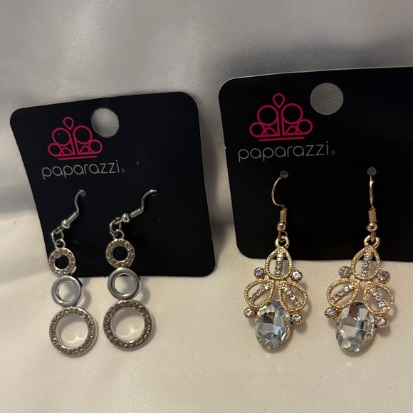 paparazzi Jewelry - paparazzi Gold Filigree and Silver Circle Crystal Dangle Earrings